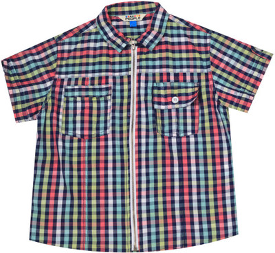 

People Boys Checkered Casual Multicolor Shirt, Green