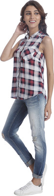 

Only Women's Checkered Casual Pink Shirt, Flamingo pink