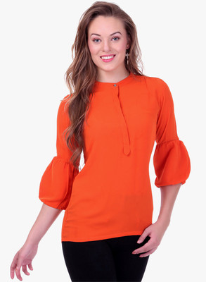 

Oxyfash Women's Solid Casual Orange Shirt