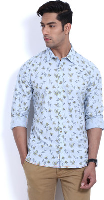 

United Colors of Benetton. Men's Floral Print Casual Light Blue Shirt, M13