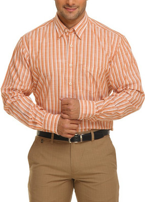 

ColorPlus Men's Striped Casual Orange Shirt