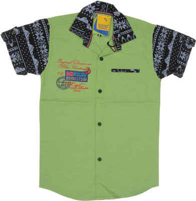 

Kidzee Boys Self Design Casual Green Shirt