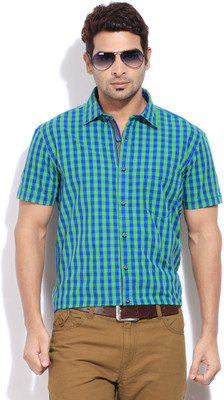 

Highlander Men's Checkered Casual Green, Blue Shirt