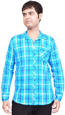 BRITISH TERMINAL Men Checkered Casual Light Blue Shirt