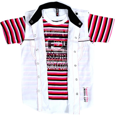 

Bad Boys Boy's Striped Casual Pink, White Shirt(Pack of 2