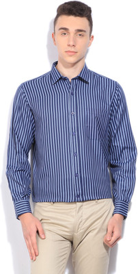

John Players Men's Striped Formal Blue Shirt, 1a1