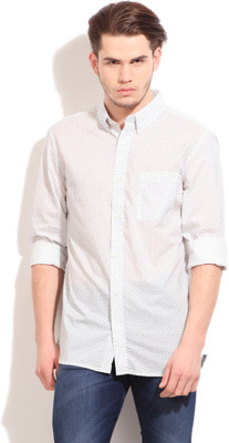 

French Connection Men's Printed Casual White, Blue Shirt, White/laundered blue