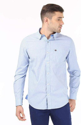 

London Fog Men's Striped Casual Blue Shirt