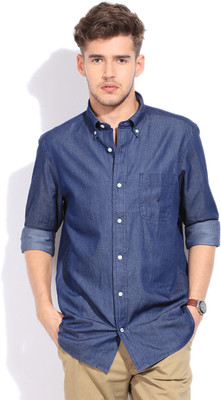 Nautica Men Solid Casual Blue Shirt Nautica Men Solid Casual Blue Shirt