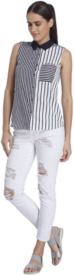 

Vero Moda Women's Striped Casual Black Shirt, Black iris