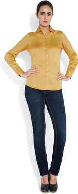 Park Avenue Women' Solid Formal Yellow Shirt, Medium yellow