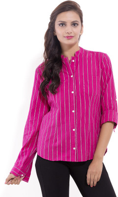 

Goodwill Impex Women's Striped Formal Pink Shirt, Black;dark pink;grey;pink