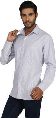 

Macoro Men's Striped Casual White, Blue Shirt