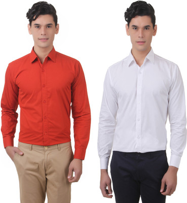 

You Forever Men's Solid Casual Orange, White Shirt(Pack of 2