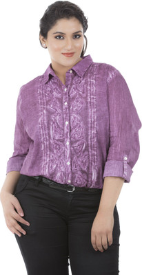 

LASTINCH Women's Applique Casual Regular Collar Shirt, Plum