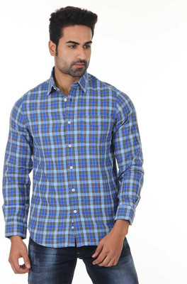 

London Fog Men's Checkered Casual Blue, Brown Shirt