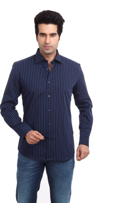 

Parx Men's Striped Casual Blue Shirt