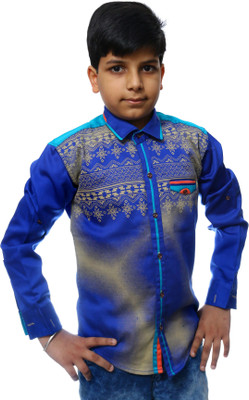 

Ennjoy Boys Printed, Applique, Graphic Print, Floral Print Casual Blue Shirt