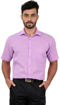 

Zeal Men's Checkered Formal Spread Collar Shirt, Pink