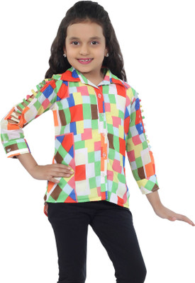 

Catmini Girls Checkered Casual Green Shirt