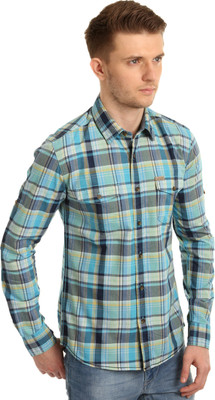 

Flying Machine Men's Checkered Casual Multicolor Shirt, Teal