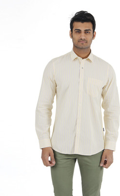 

London Fog Men' Striped Casual Yellow Shirt