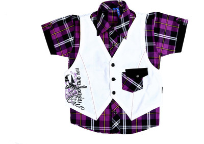

Bad Boys Boy's Checkered Casual Purple, White Shirt(Pack of 2