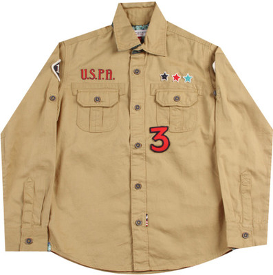

US Polo Kids Boys Solid Casual Beige Shirt, Khaki