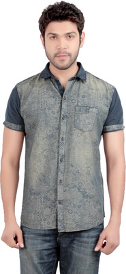 

Carbone Men's Printed Casual Grey Shirt, Darkgrey