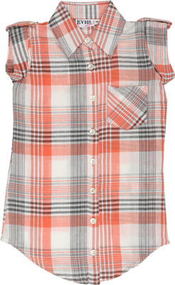 

Eves Pret A Porter Girls Checkered Casual Button Down Shirt, Orange