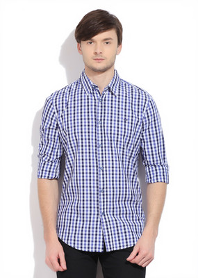 

GAS Men's Checkered Casual Blue, White Shirt, 3802