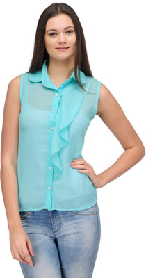 

Stilestreet Women's Solid Formal Blue Shirt, Light green