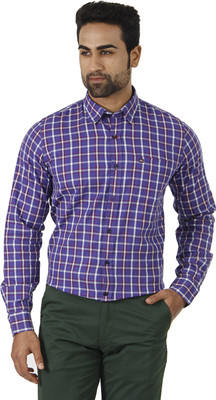 

London Fog Men's Checkered Formal Purple, White Shirt