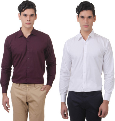 

You Forever Men's Solid Casual Purple, White Shirt(Pack of 2