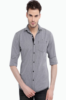 Fifty Two Men's Striped Casual Black Shirt, Black checks.