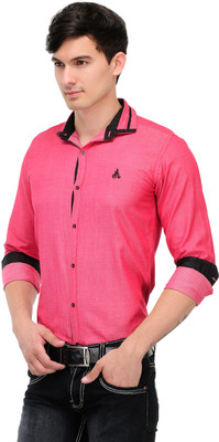 

Macoro Men's Solid Casual Semi Spread Collar Shirt, Pink