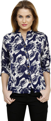 

Ritzzy Women's Printed Casual Chinese Collar Shirt, Blue