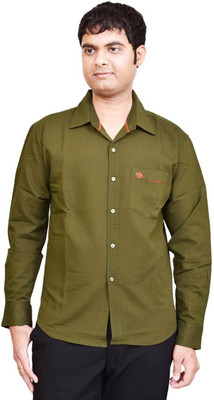 

British Terminal Men's Solid Casual Green Shirt