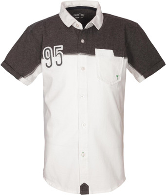 

Palm Tree Boys Solid Casual White Shirt, Bright white(c101)