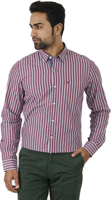 

London Fog Men's Striped Formal White, Purple Shirt, Rust;white
