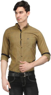 

Macoro Men's Solid Casual Brown Shirt
