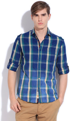 

The Indian Garage Co. Men's Checkered Casual Blue Shirt, Teal