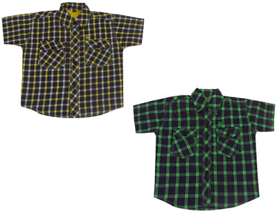 

Fashionitz Baby Boys Checkered Casual Round Collar Shirt(Pack of 2), Multicolor