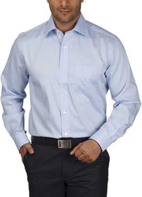 

Park Avenue Men's Checkered Formal Light Blue Shirt