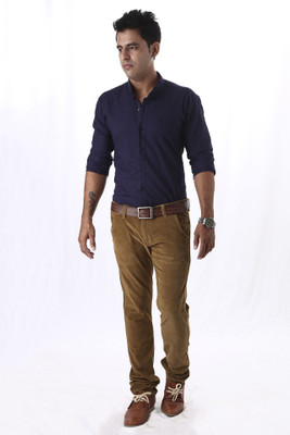 

Macoro Men's Solid Casual Dark Blue Shirt, Navy blue