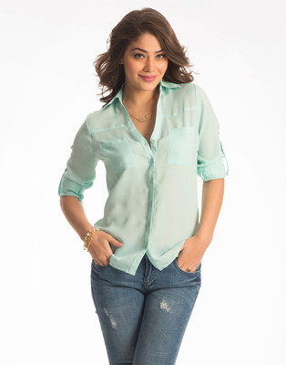 

PrettySecrets Women's Solid Casual Shirt Collar Shirt, Green