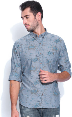 

United Colors of Benetton. Men's Floral Print Casual Blue Shirt, 901