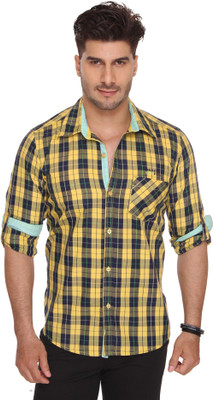 Ramarrow Men's Checkered Casual Yellow Shirt, Black;yellow