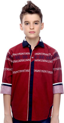 MashUp Boys Printed Casual Red Shirt