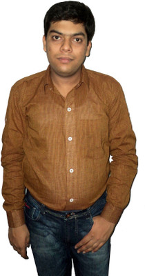 

Mode Men's Striped Casual Brown Shirt